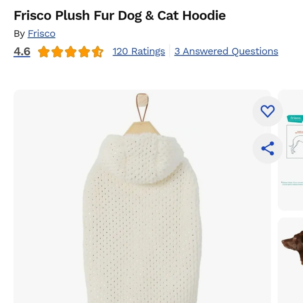 NWT FRISCO Plush Fur Dog Hoodie Ivory White with Gold Specks size X-Large